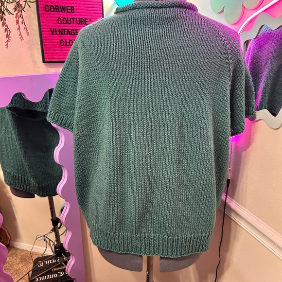 Vintage 80s Handknit Sweater Top Green Seafoam - Picture 5 of 5